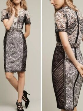 Anthropologie Byron Lars - Black and Cream Beguile Dress in Size 6